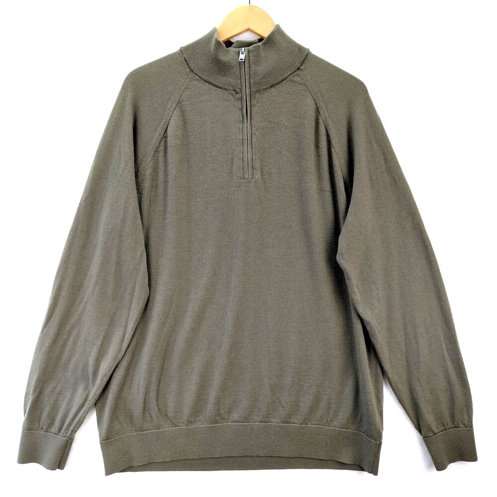 Gap Men Merino Wool Long Sleeve 1/4 Zip Sweater Sage Green Size XL Tall Washable